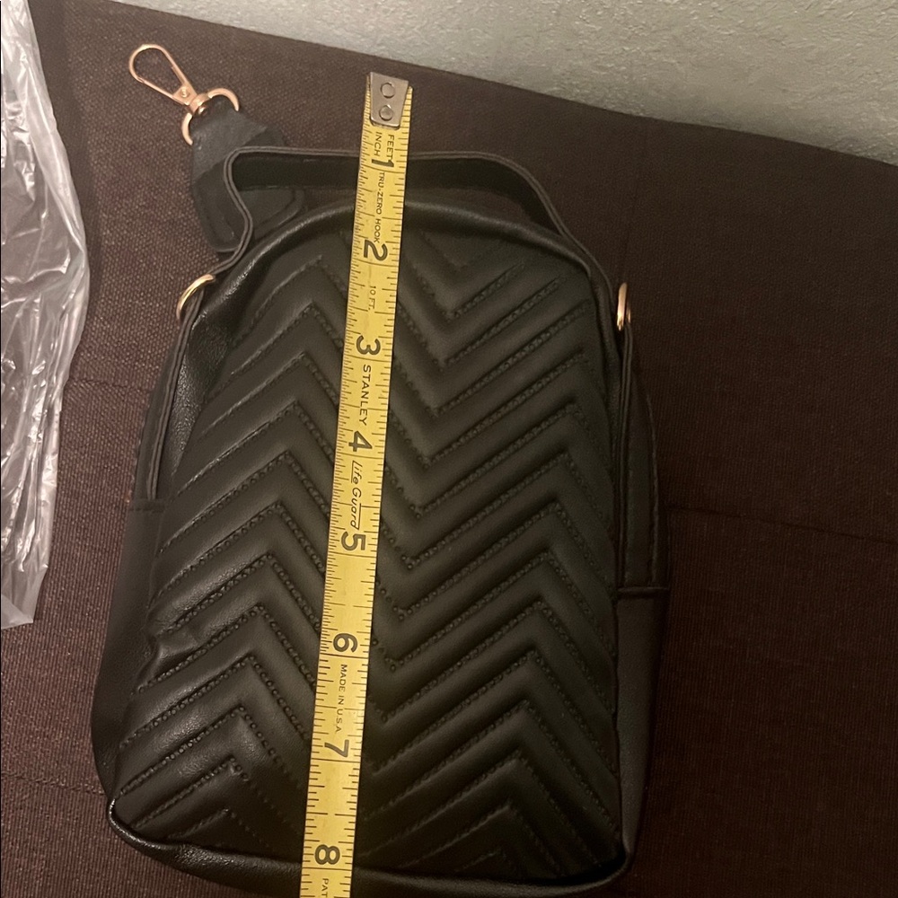 #1547+ Micky Ear Shape Unisex Black Quilted Mini Backpack with Gold Accents - Picture 4 of 11